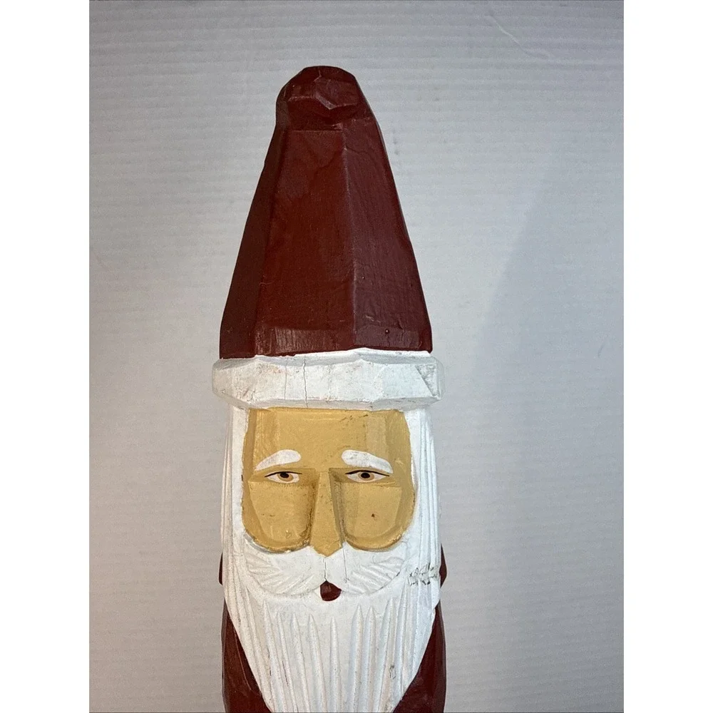 Vintage 5 Faces Santa Claus Figurine Wood Carved Folk Art 16